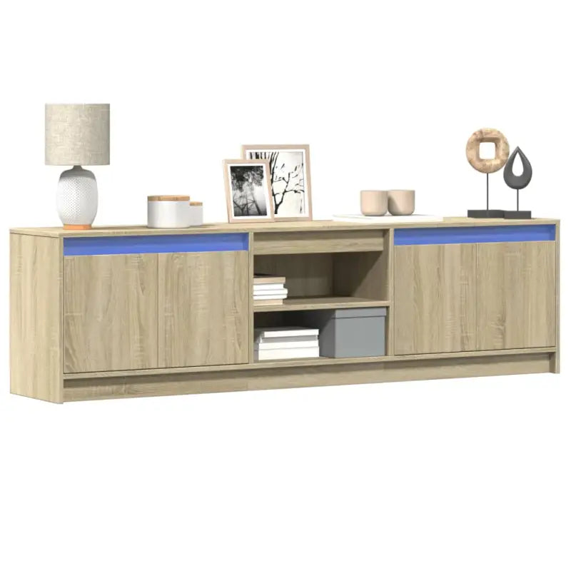 Stijlvol tv-meubel van bewerkt hout met LED-verlichting en stabiel ontwerp - Sonoma eiken / 1 / 180 cm - Tv-meubels