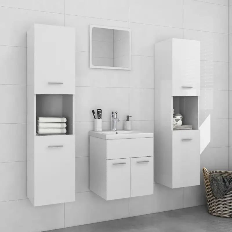 Stijlvolle badkamermeubelset met hoge kast en extra opbergruimte - Hoogglans wit / 41 x 38.5 x 46 cm / 4