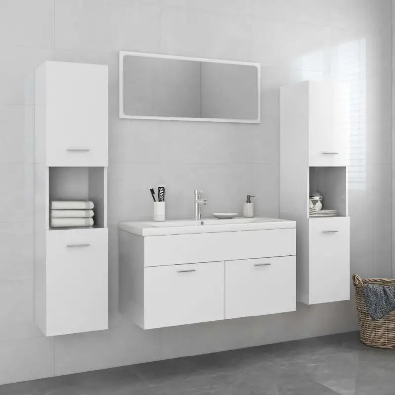 Stijlvolle badkamermeubelset met hoge kast en extra opbergruimte - Hoogglans wit / 90 x 38.5 x 46 cm / 4