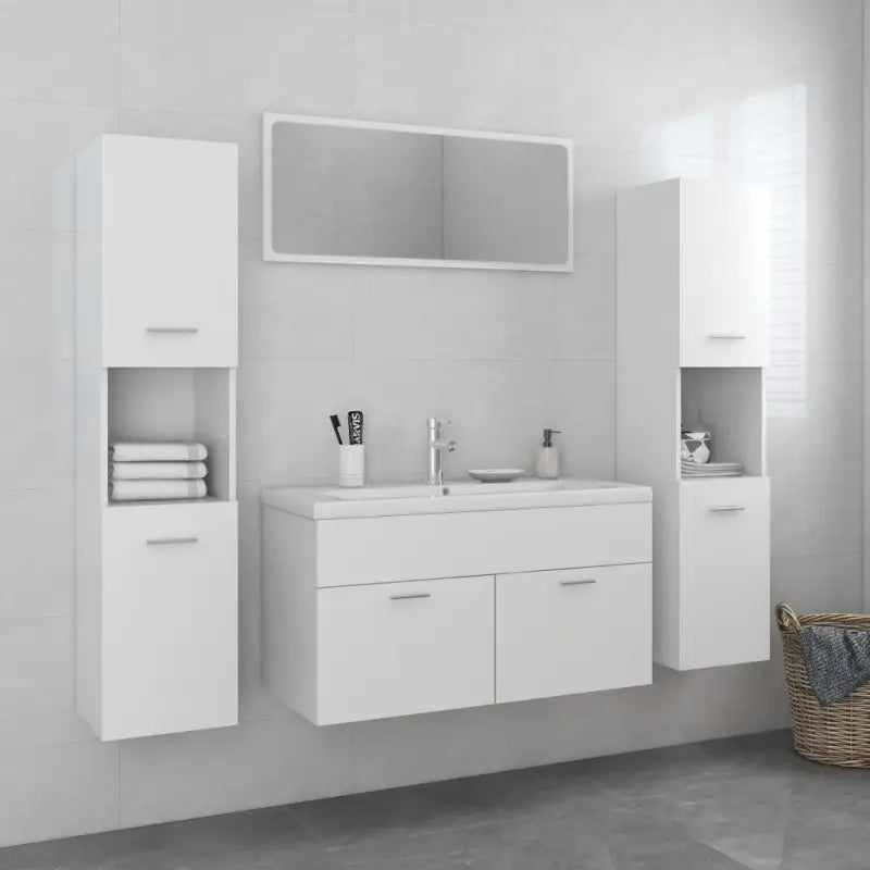 Stijlvolle badkamermeubelset met hoge kast en extra opbergruimte - Wit / 90 x 38.5 x 46 cm / 4 - Badkamermeubelsets