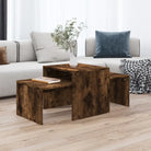 Stijlvolle salontafelset van bewerkt hout voor een elegante woonkamer - Gerookt eiken / 1 - Salontafels