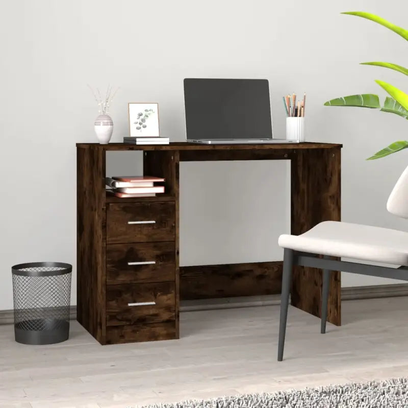 Strak bureaublad met lades van bewerkt hout voor moderne kamers - Gerookt eiken - Bureaus