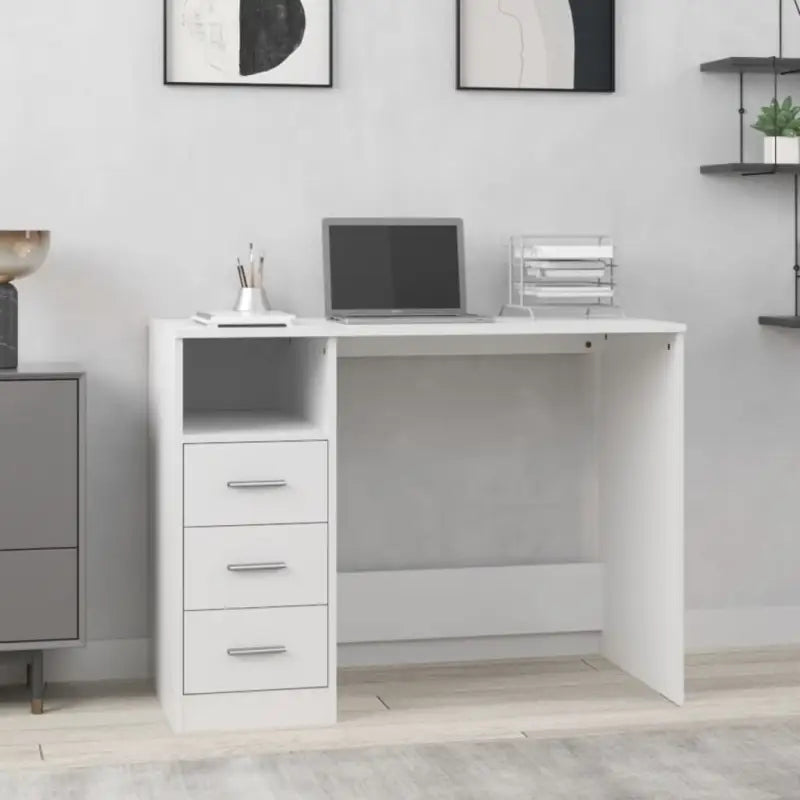 Strak bureaublad met lades van bewerkt hout voor moderne kamers - Wit - Bureaus