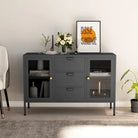 Strak dressoir met gehard glas en verstelbare schappen - Antraciet / 1 - Dressoirs & buffetkasten