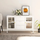 Strak dressoir met gehard glas en verstelbare schappen - Wit / 1 - Dressoirs & buffetkasten
