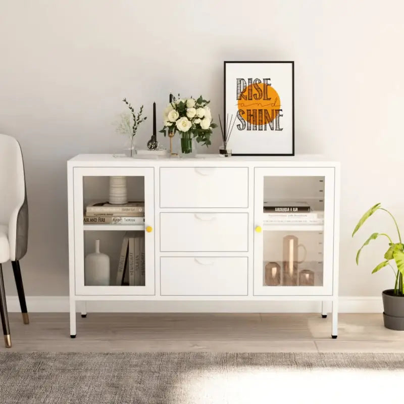 Strak dressoir met gehard glas en verstelbare schappen - Wit / 1 - Dressoirs & buffetkasten