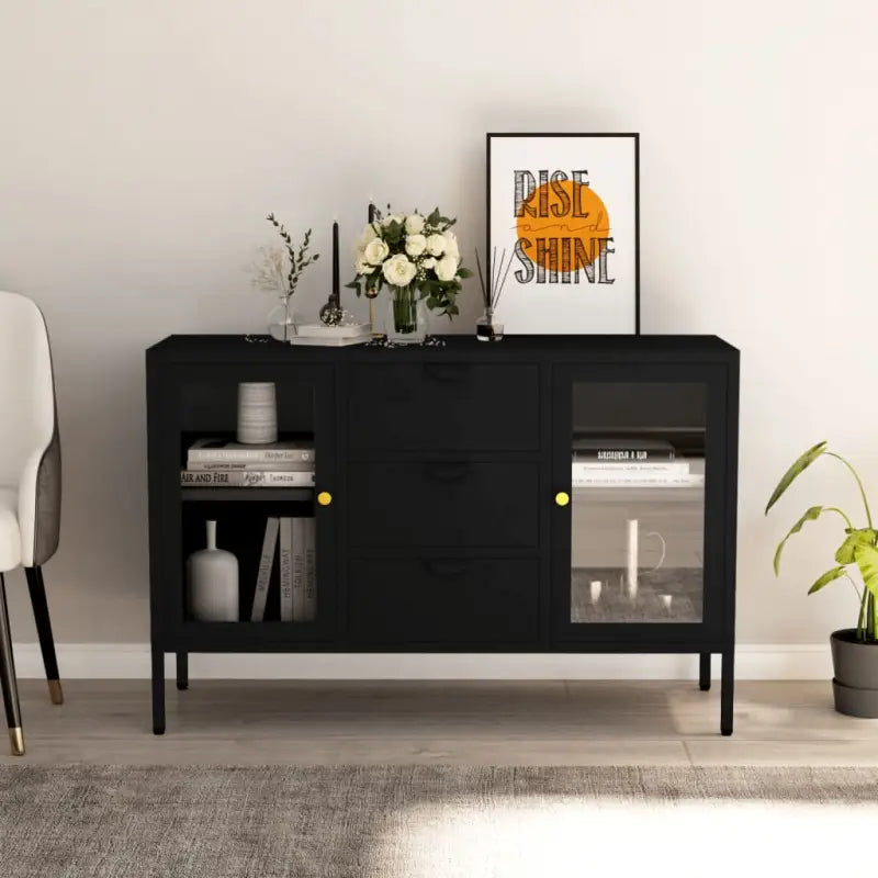 Strak dressoir met gehard glas en verstelbare schappen - Zwart / 1 - Dressoirs & buffetkasten