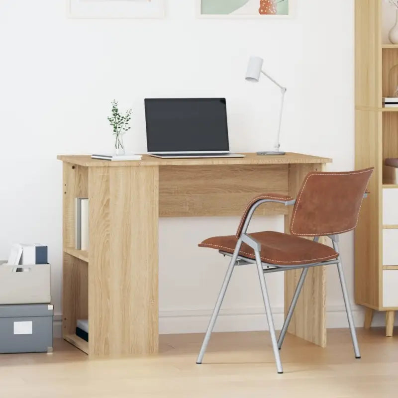 Strak en modern bureau met schappen van bewerkt hout - Sonoma eiken - Bureaus
