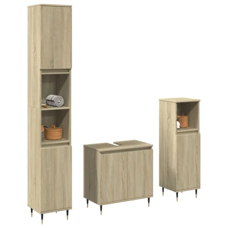 Trendy badkamermeubelset met bewerkt hout en ijzeren poten - Badkamermeubelsets