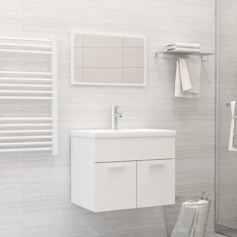Trendy badkamermeubelset met bewerkt hout en wit materiaal - Wit / 60 x 38.5 x 46 cm - Badkamermeubelsets
