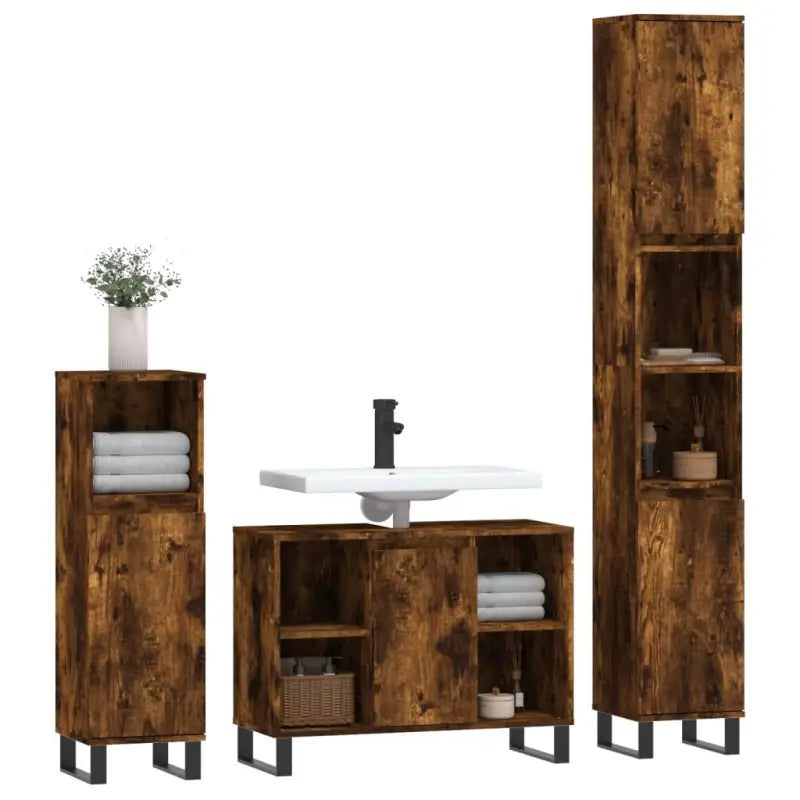Trendy badkamerset met ijzeren poten en bewerkt hout - Badkamermeubelsets