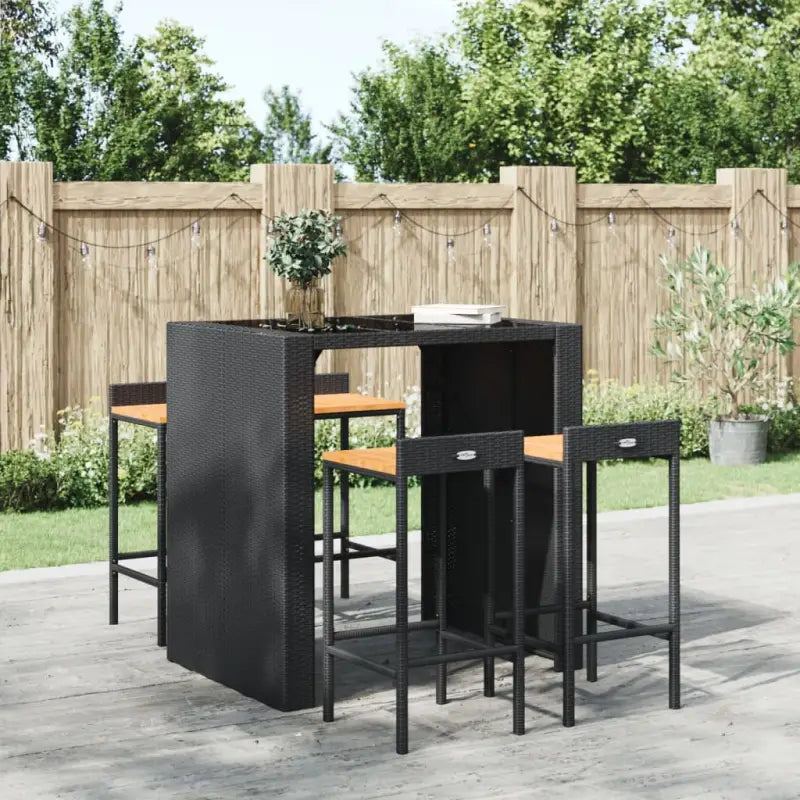 Trendy barkrukken van poly rattan en massief acaciahout - Zwart / 40 x 44 x 86 cm / 4 - Barkrukken