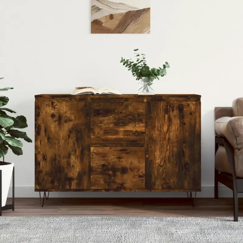 Trendy dressoir met bewerkt hout en ijzeren poten voor een tijdloze uitstraling - Gerookt eiken / 1 - Dressoirs &