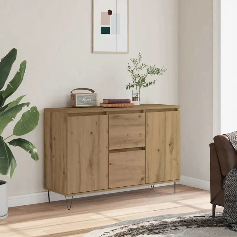 Trendy dressoir met bewerkt hout en ijzeren poten voor een tijdloze uitstraling - artisanaal eikenkleurig / 1