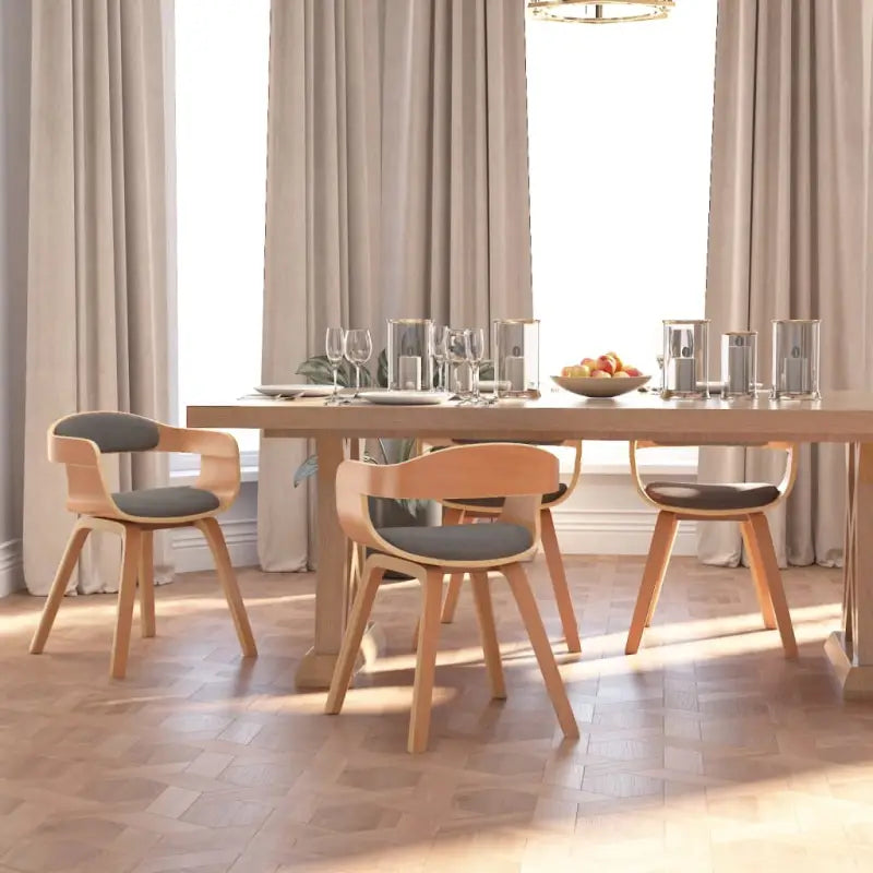 Trendy eetkamerstoelen met gebogen hout en ergonomisch ontwerp - Lichtgrijs / 4 - Eetkamerstoelen