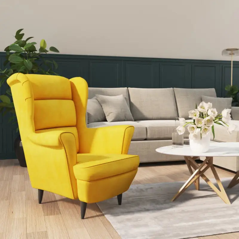 Trendy Fluweel Fauteuil met Comfortabele Hoogte Armleuning - Mosterdgeel / 1 / Zonder voetensteun - Fauteuils &