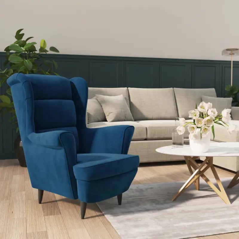 Trendy Fluweel Fauteuil met Comfortabele Hoogte Armleuning - Blauw / 1 / Zonder voetensteun - Fauteuils & Relaxfauteuils