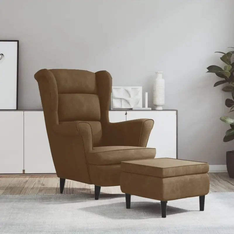 Trendy Fluweel Fauteuil met Comfortabele Hoogte Armleuning - Bruin / 1 / Met voetensteun - Fauteuils & Relaxfauteuils