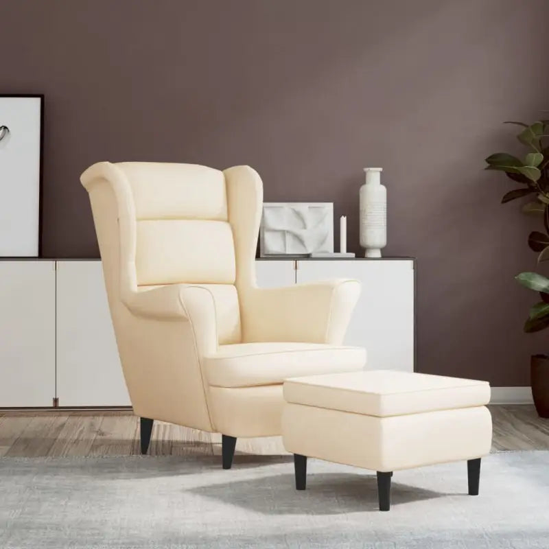 Trendy Fluweel Fauteuil met Comfortabele Hoogte Armleuning - Crème / 1 / Met voetensteun - Fauteuils & Relaxfauteuils