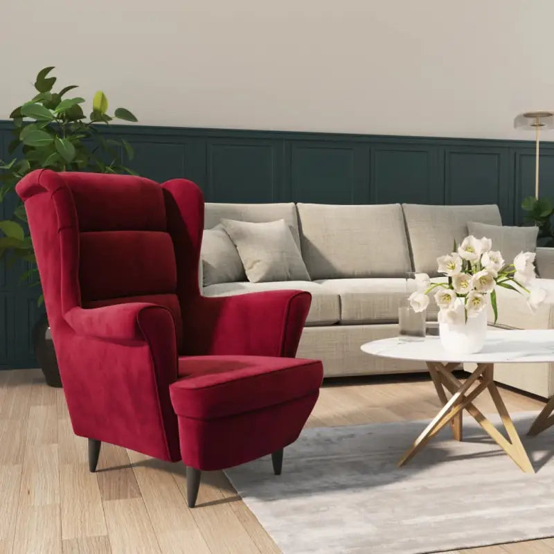 Trendy Fluweel Fauteuil met Comfortabele Hoogte Armleuning - Wijnrood / 1 / Zonder voetensteun - Fauteuils &
