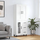 Trendy hoge kast in bewerkt hout met duurzame en stabiele afwerking - Wit / 1 / 1 glazen deur 3 lades - Dressoirs &