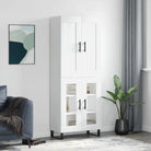 Trendy hoge kast in bewerkt hout met duurzame en stabiele afwerking - Wit / 1 / 2 glazen deuren - Dressoirs &