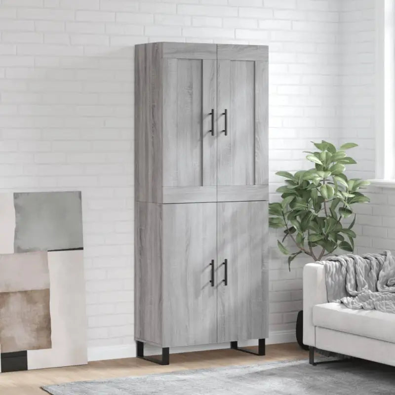 Trendy hoge kast in bewerkt hout met duurzame en stabiele afwerking - Grijs sonoma / 1 / 2 deuren - Dressoirs &