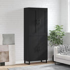 Trendy hoge kast in bewerkt hout met duurzame en stabiele afwerking - Zwart / 1 / 2 deuren - Dressoirs & buffetkasten