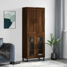 Trendy hoge kast in bewerkt hout met duurzame en stabiele afwerking - bruin eikenkleur / 1 / 2 glazen deuren