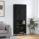 Trendy hoge kast in bewerkt hout met duurzame en stabiele afwerking - Zwart / 1 / 3 schappen - Dressoirs & buffetkasten