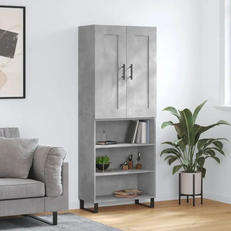 Trendy hoge kast in bewerkt hout met duurzame en stabiele afwerking - Betongrijs / 1 / 3 schappen - Dressoirs &