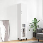 Trendy hoge kast in bewerkt hout met duurzame en stabiele kwaliteit - Wit / 1 / 1 glazen deur - Dressoirs & buffetkasten