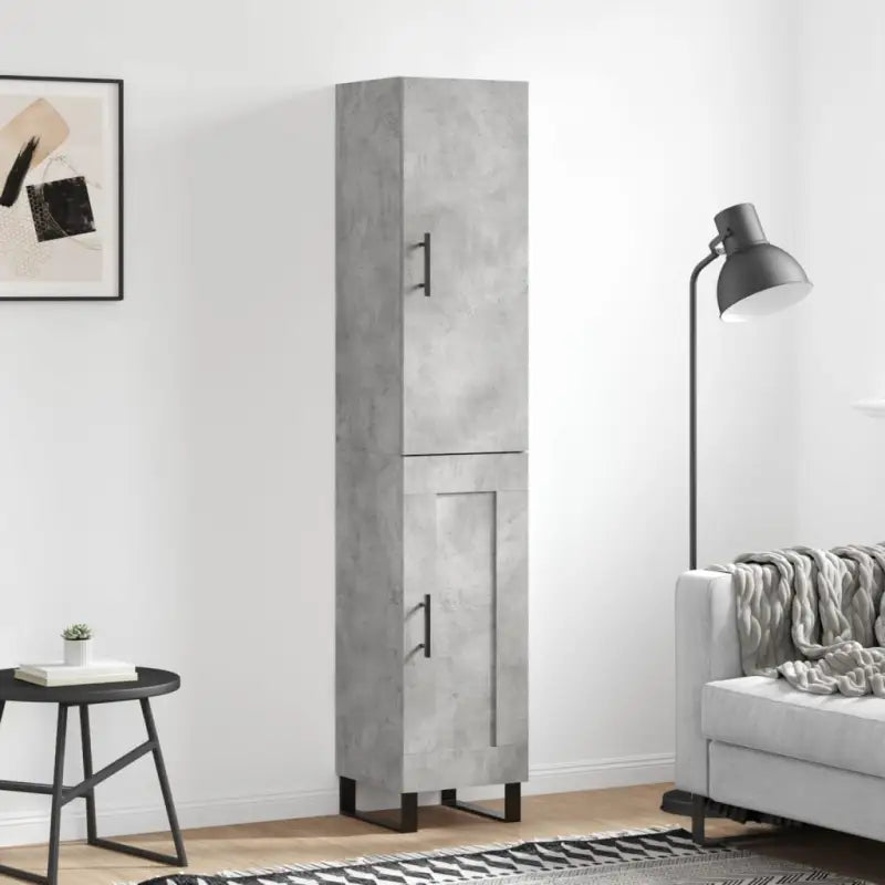 Trendy hoge kast in bewerkt hout met duurzame en stabiele kwaliteit - Betongrijs / 1 / 1 houten deur - Dressoirs &