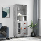 Trendy hoge kast van bewerkt hout met duurzame charme - Betongrijs / 1 / 1 glazen deur 3 lades - Dressoirs &