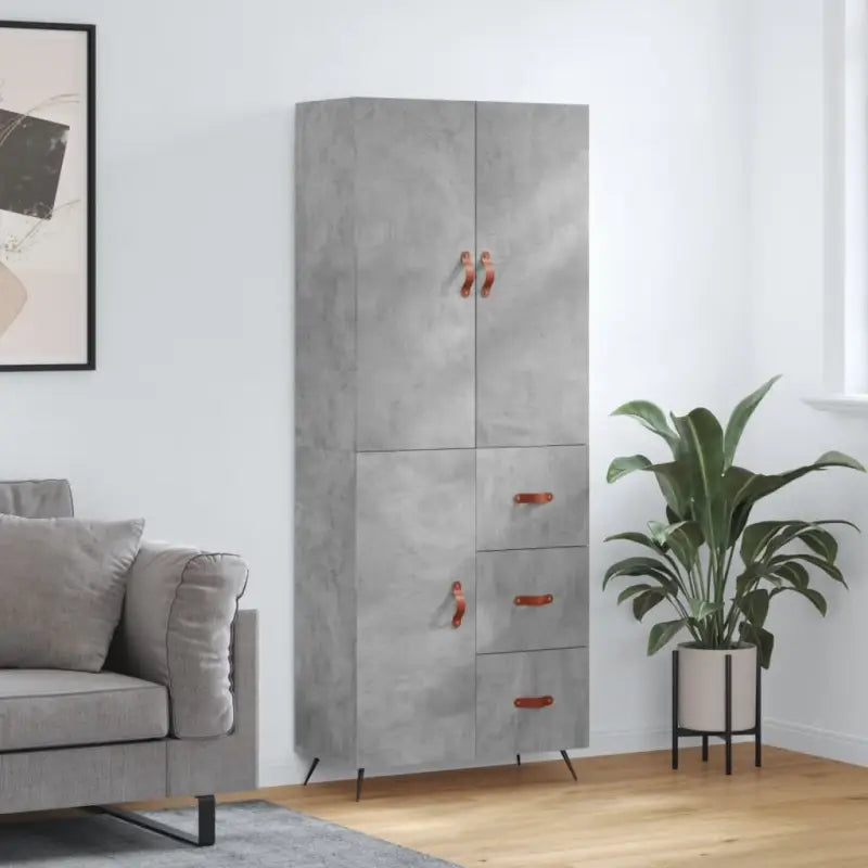 Trendy hoge kast van bewerkt hout met duurzame charme - Betongrijs / 1 / 1 deur 3 lades - Dressoirs & buffetkasten