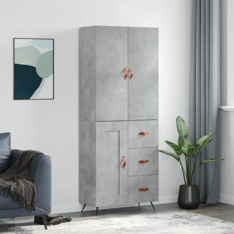 Trendy hoge kast van bewerkt hout met duurzame charme - Betongrijs / 1 / 1 houten deur 3 lades - Dressoirs &