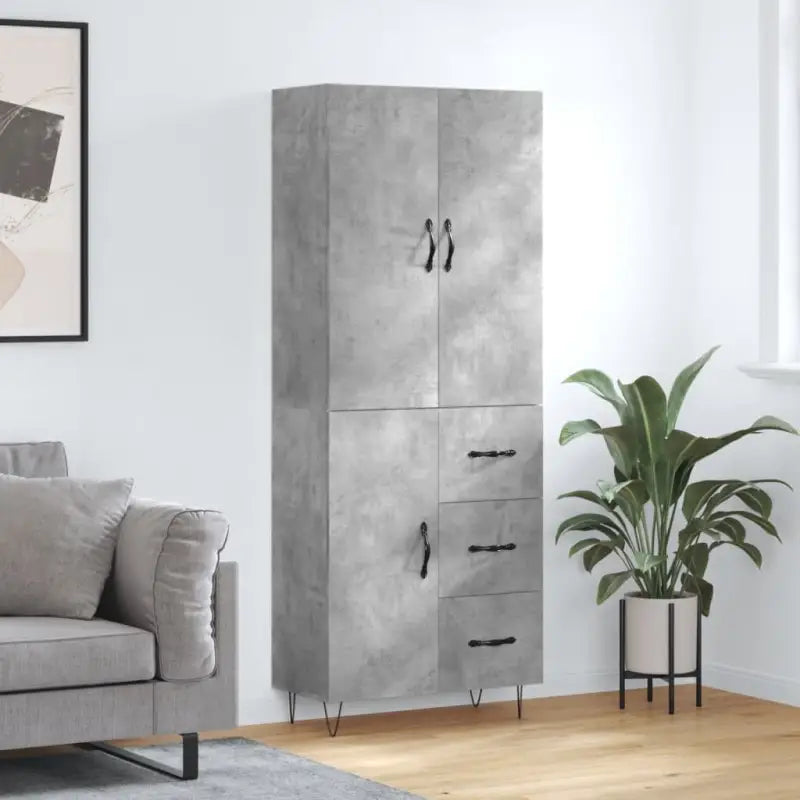 Trendy hoge kast van bewerkt hout met duurzame charme - Betongrijs / 1 / 1 deur 3 lades - Dressoirs & buffetkasten