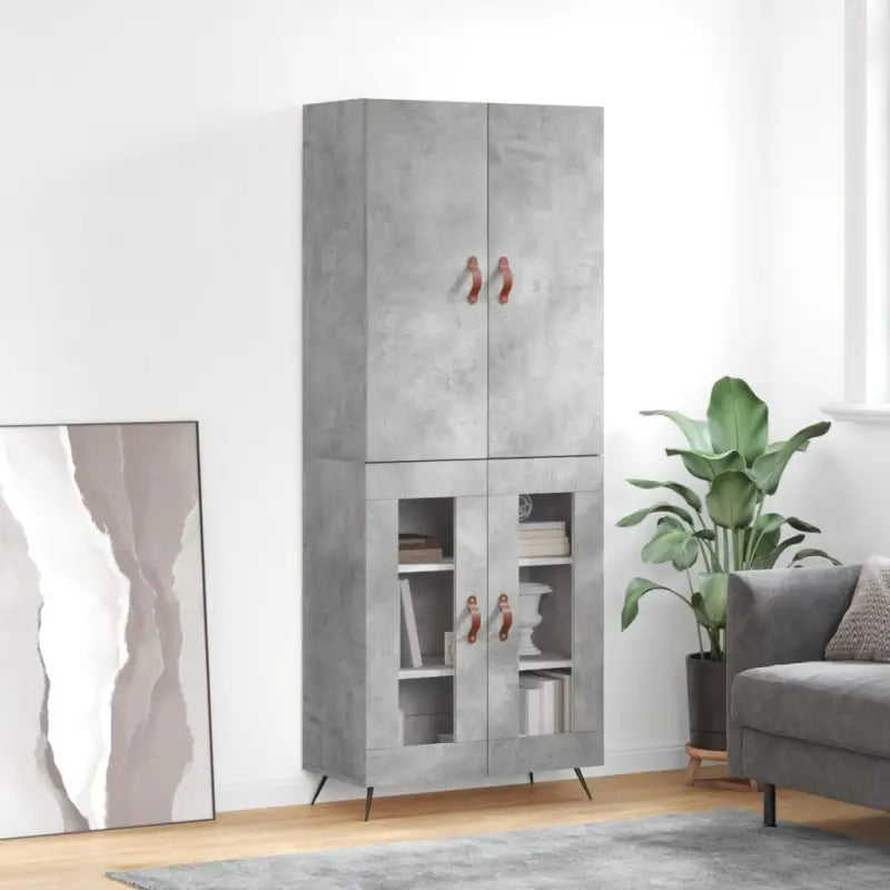 Trendy hoge kast van bewerkt hout met duurzame charme - Betongrijs / 1 / 2 glazen deuren - Dressoirs & buffetkasten