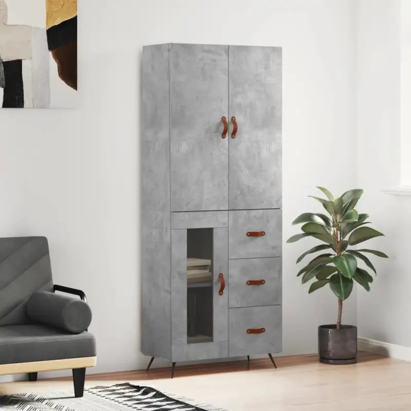 Trendy hoge kast van bewerkt hout met duurzame charme - Betongrijs / 1 / 1 glazen deur 3 lades - Dressoirs &