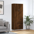 Trendy hoge kast van bewerkt hout met duurzame charme - bruin eikenkleur / 1 / 1 deur 3 lades - Dressoirs & buffetkasten