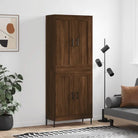 Trendy hoge kast van bewerkt hout met duurzame charme - bruin eikenkleur / 1 / 2 houten deuren - Dressoirs &