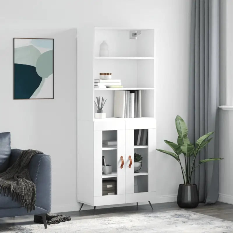 Trendy hoge kast van bewerkt hout met duurzame charme - Wit / 1 / 2 glazen deuren - Dressoirs & buffetkasten