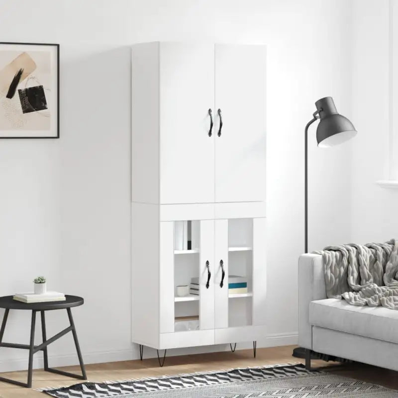 Trendy hoge kast van bewerkt hout met duurzame charme - Wit / 1 / 2 glazen deuren - Dressoirs & buffetkasten