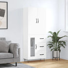 Trendy hoge kast van bewerkt hout met duurzame charme - Wit / 1 / 1 glazen deur 3 lades - Dressoirs & buffetkasten