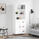 Trendy hoge kast van bewerkt hout met duurzame charme - Wit / 1 / 1 houten deur 3 lades - Dressoirs & buffetkasten