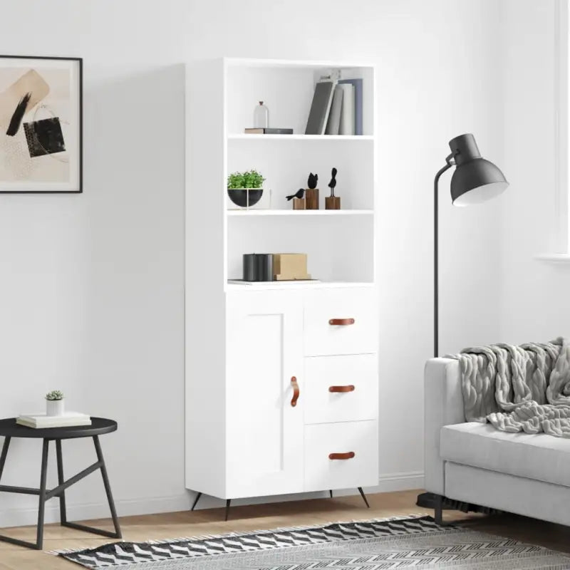 Trendy hoge kast van bewerkt hout met duurzame charme - Wit / 1 / 1 houten deur 3 lades - Dressoirs & buffetkasten