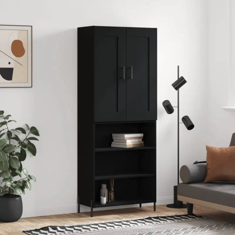 Trendy hoge kast van bewerkt hout met duurzame charme - Zwart / 1 / 3 schappen - Dressoirs & buffetkasten