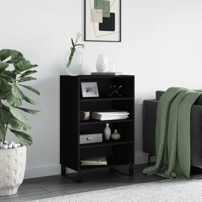 Trendy hoge kast van bewerkt hout met duurzame charme - Zwart / 1 - Dressoirs & buffetkasten