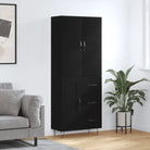 Trendy hoge kast van bewerkt hout met duurzame charme - Zwart / 1 / 1 houten deur 3 lades - Dressoirs & buffetkasten