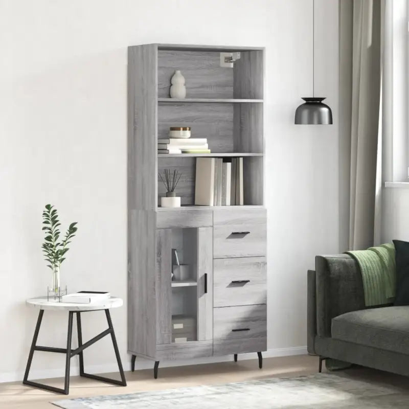 Trendy hoge kast van bewerkt hout met duurzame en stabiele constructie - Grijs sonoma / 1 / 1 glazen deur 3 lades